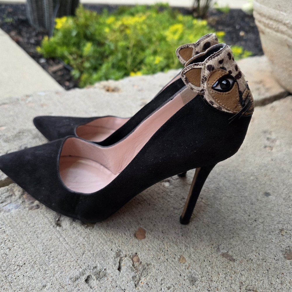 Kate Spade New York Lina Pointed-Toe Heels Black Suede Size 7.5M Feline Stilleto